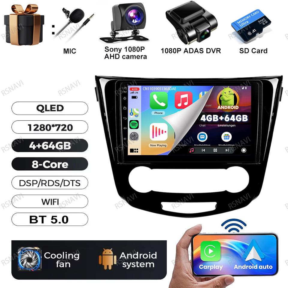 Car Radio Android 16 For Nissan Qashqai 2 J11 X-Trail T32 Rogue 2013-2021 Head Unit GPS Wireless Carplay Auto Autoradio DVD QLED