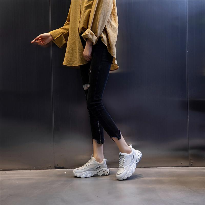 2025 sports shoes women's versatile casual platform dad shoes women's spring heightening breathable leather women's shoes Korean version trend