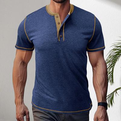 Men's Button Collar T-Shirt Color Blocking Short Sleeve Muscle Tee Summer O-Neck Casual Tee Shirt for Gym Sports Street Travel