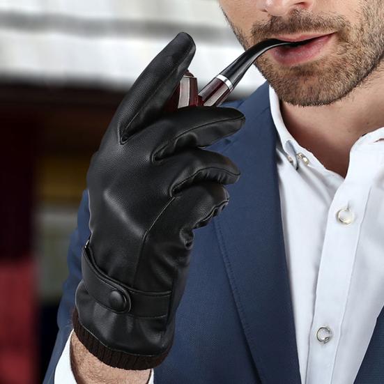 Winter Outdoor Faux Leather Warm Waterproof Full Finger Touch Screen Gloves for Cycling