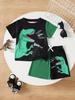 Boys Summer Clothes Set Dinosaur ROAR Print Color Block T-shirt Shorts 2Pcs Toddler Kids Breathable Sporty Casual Outfit
