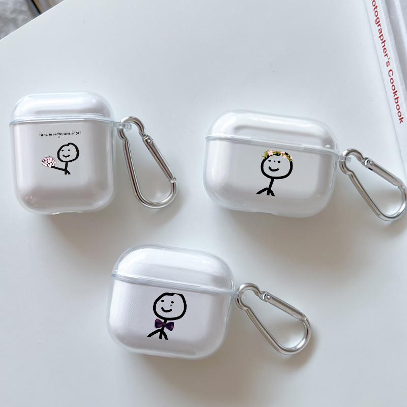 Case for Apple Airpods 2 1 Earphone Cases With Hook funny Cute Cartoon Matchman For Airpod Pro 3 Pro2 Clear Protective Covers