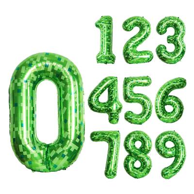 Zoll Riesiges Grünes Pixel-Gitter Miner-Thema Digitale Aluminiumfolienballons 0-9 Können Verwendet Werden Geburtstags-Jubiläumspartys 40 für und Rund Sensorisch