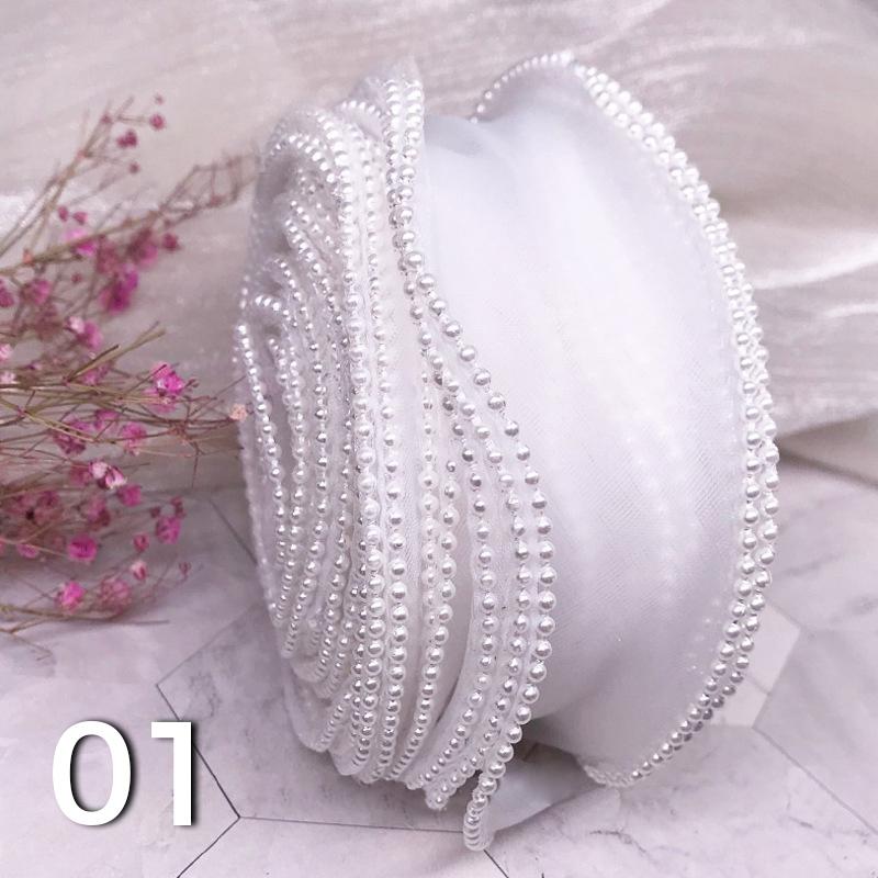 10 Yards Pearl Beads Wavy Edge Tulle Mesh Ribbon Trim DIY Clothing Dress Crafts Lace Fabric For Party Wedding Background Decor