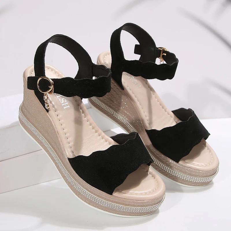 Fashion Women's Wedge Heeled Sandals Summer 2025 Fashion Chunky Platform Shoes Woman Plus Size Thick Bottom Ankle Strap Sandalias Mujer