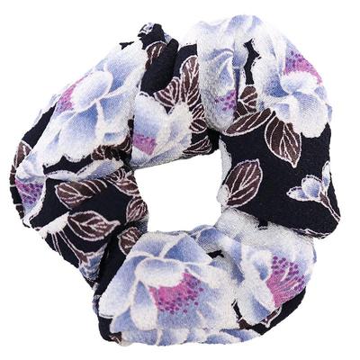 Komono Kobo Scrunchie, Small Hair AccessoryHair Tie, Futakoshi Chirimen Silk, Kyoto, Wa-KOMONO, Edo Komon 1002 (Double Cherry Blossom (Navy))