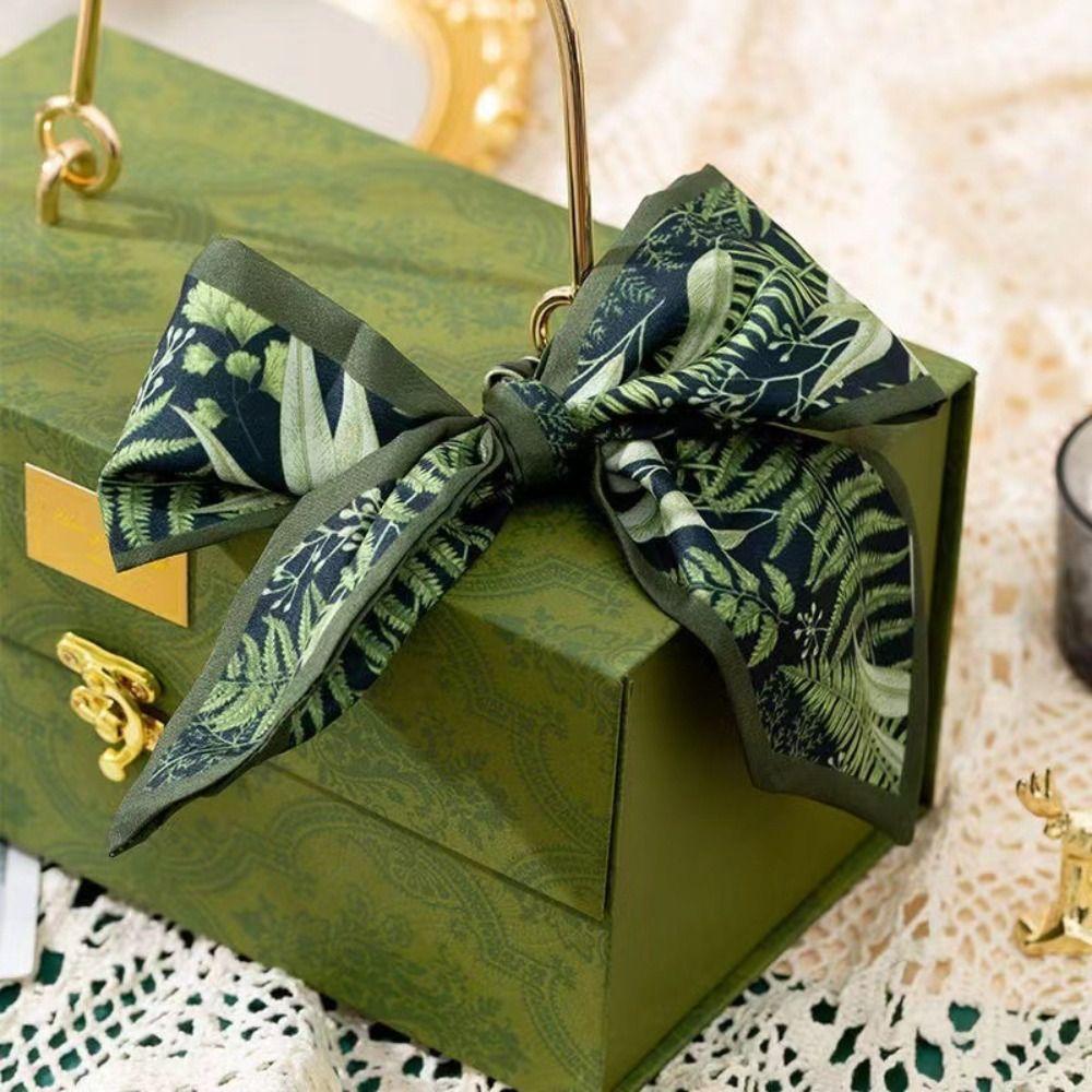 dacron Mid-Autumn Festival gift box scarf Headband Floral Skinny Scarf  Gift Packed