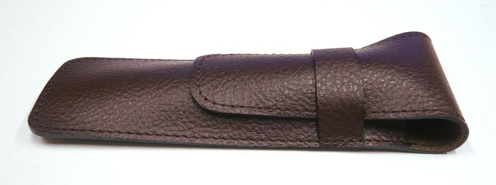 Grained Chocolate Color Cowhide Pencil Case Metal Pointing Stick and Metallic Rubber Rotating Ballpoint Pen Set 2-Pack SASTYO-701S-LUT102SB-2