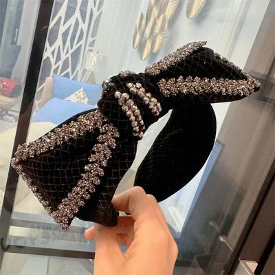 Schwarzes Kristall Schleifen Stirnband für Damen Vintage Haaraccessoires Elegantes Haarornament Damen Party Kopfschmuck Schleife Haarband
