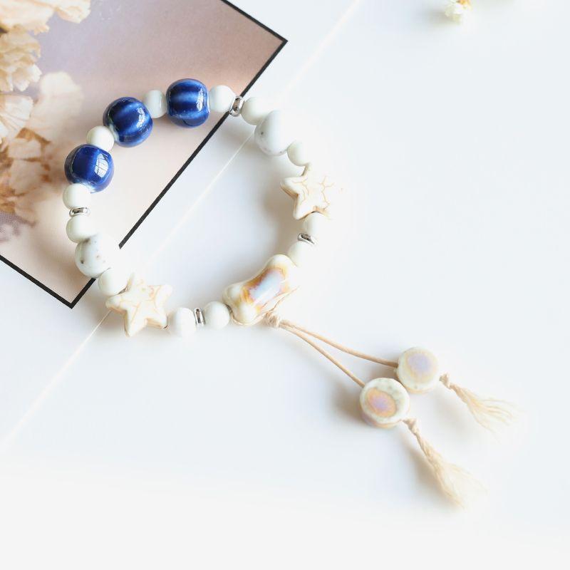 

Художественный Свежий Популярный Модная Бижутерия Цзиндэчжэнь Керамический Браслет Фарфоровые Бусины Браслет из Бусин Кисточка Ручная Ювелирная Бижутерия Женская Blue