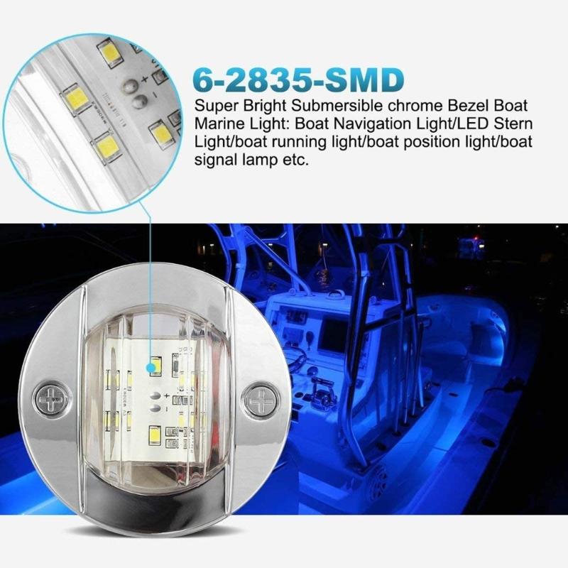 DC12V Marine-Boat Transom RV Yacht 6 LED Stern Signal Light Round Stainless Steel Cold LED Tail Lamp Yacht Waterproof 4x