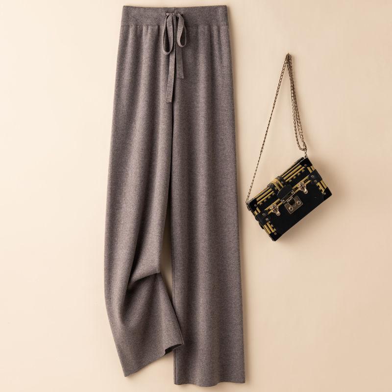 Thick Warm Knitted Casual Chic Basic Soft Elastic High Waist Women's Pants Korean Fashion Straight Ankle-Length Pants For Women