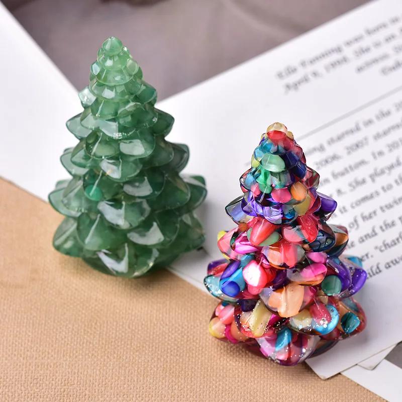 1PC Crystal Resin Christmas Tree Handmade Ornament Natural Stone Amethyst Fengshui Sculpture Lucky Christmas Trees Home Decor
