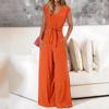 2026 Summer V-neck Lace-up Cropped Wide-leg Pants Set for Women