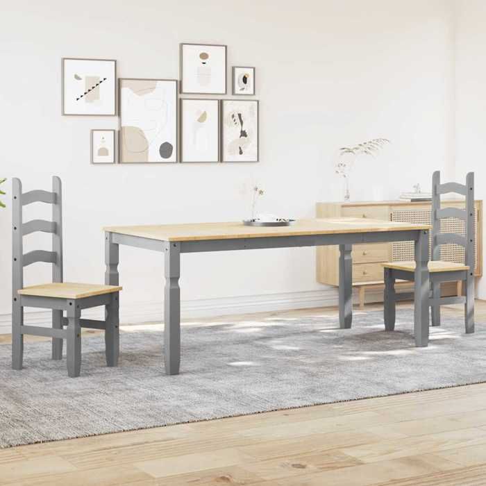 VidaXL Ensemble à manger Panama 3 pcs gris bois de pin massif, ensemble de table à manger, table et chaises de cuisine, 3345207