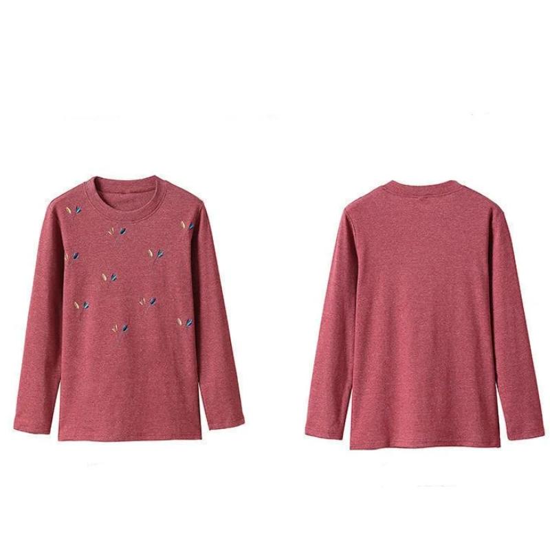 New Women's Spring Autumn Long Sleeves Bottoming Shirt Round Neck Loose Mom Tshirt Fashion New Solid Color Top M-5XL