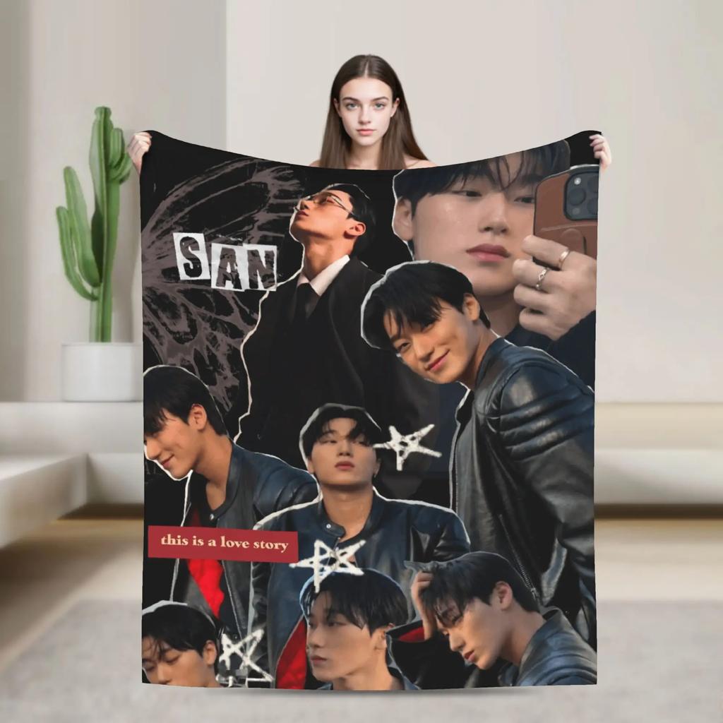 Super Warm Blankets Camping Kpop Ateez Choi San Throw Blanket Flannel Bedspread For Outdoor Novelty Sofa Bed Cover