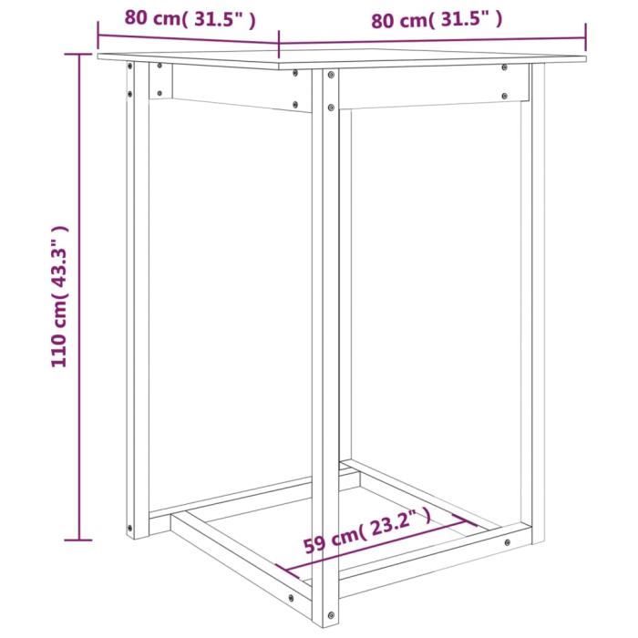 822183 vidaXL Table de bar Blanc 80x80x110 cm Bois massif de pin