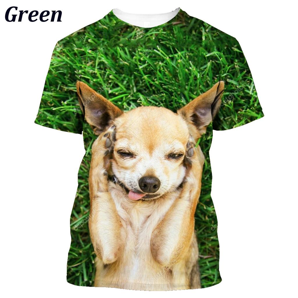 Summer Fashion 3d Male and Female Animal Dog Chihuahua T-shirt Short Sleeve Top Cute