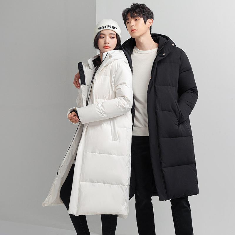 Men's and women's mid-length hooded cotton jacket thickened warmth and cold resistance quality fabric comfortable loose fashion down jacket