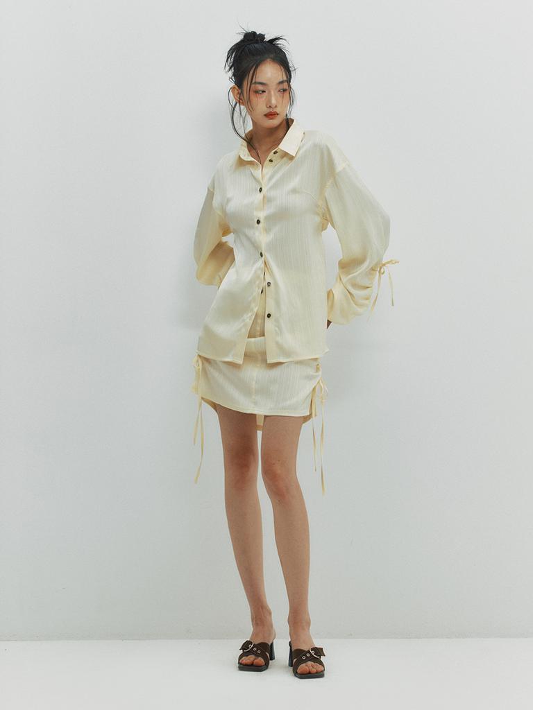 Minderly Shirring Satin Skirt - Lemon