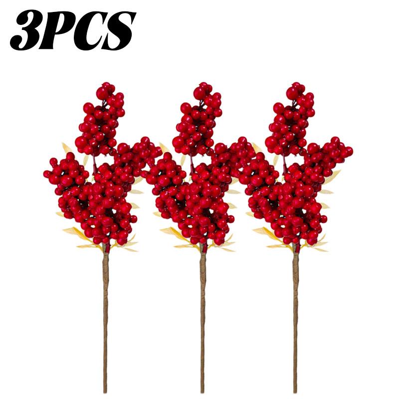 5/1PC Red Artificial Berries Christmas Small Berry Xmas Tree Ornaments DIY Wreaths Berry Branches Fake Flower Party Decoration