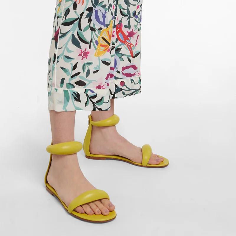 Fashion Brand Design Zipper Flat Bottom Sandals 2025 Summer New Low Heel Round Head Lady Slippers European American Style Women's Shoes