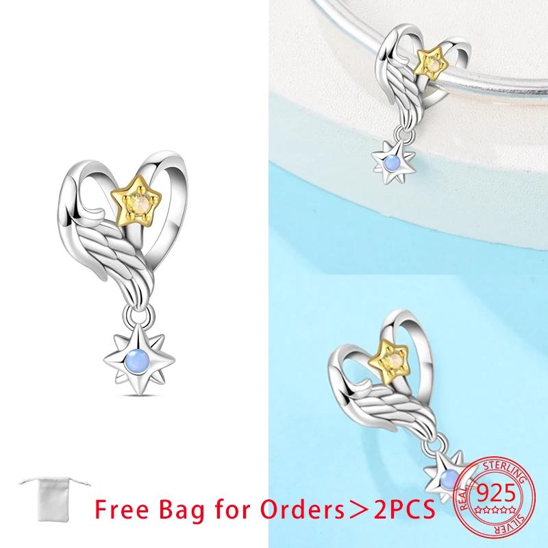 Charms Angel Series Sparkling Zircon Wings Beads Pendant Fit Diy Original Bracelet Necklace Copper Women Jewelry Gifts