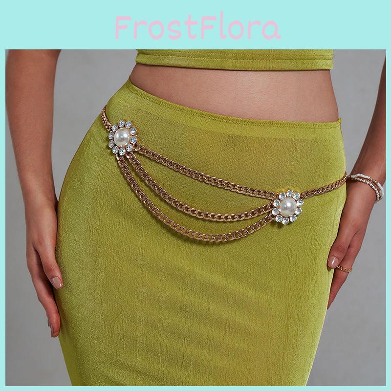 Sophisticated Artificial Pearl Flower Metal Waist Chain For Women Gift For Women