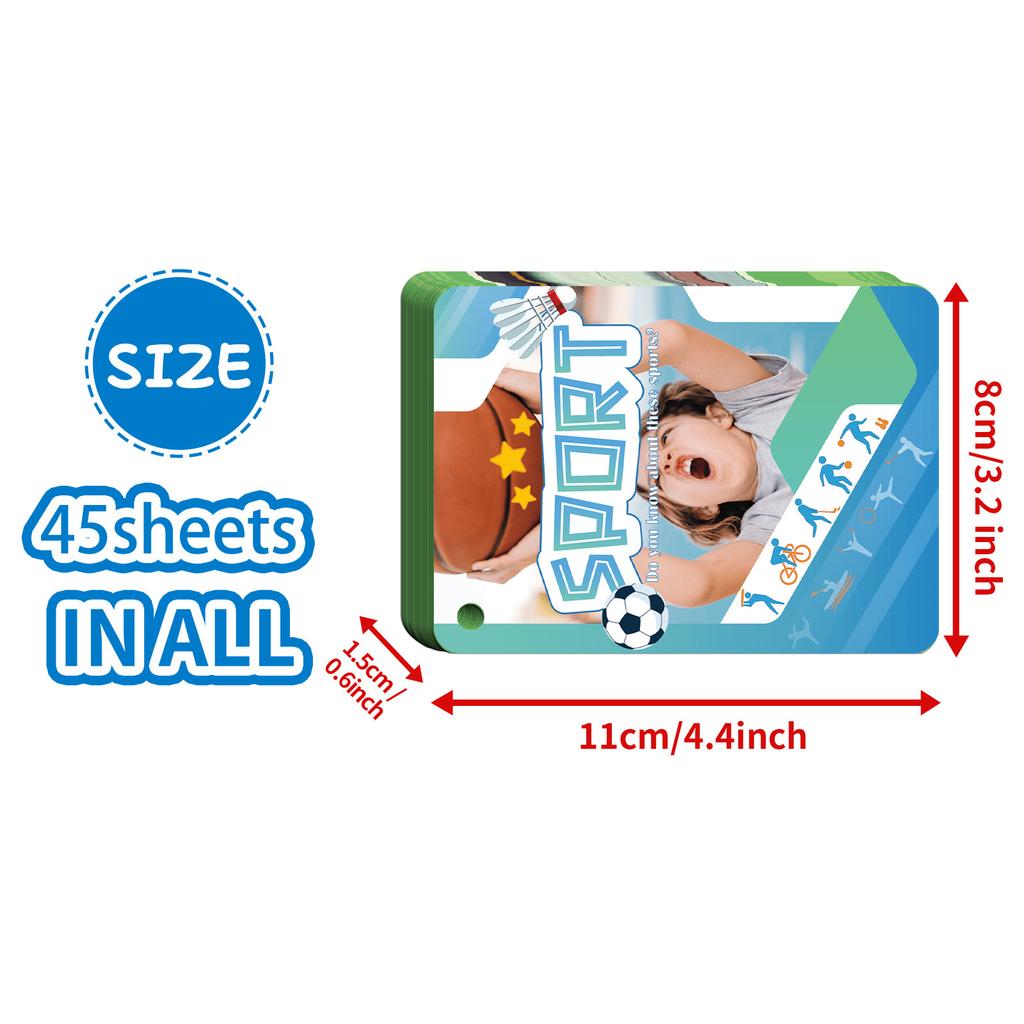 45 Realistische Sportkarten, Einführung in verschiedene Sportarten, Baby-Erleuchtung, Eltern-Kind-Interaktion Bildungskarte