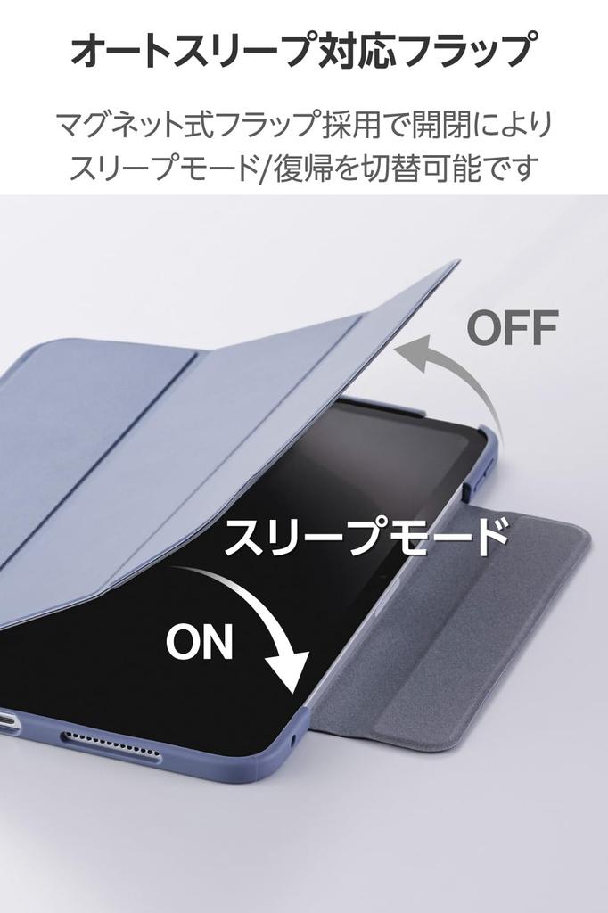 ELECOM iPad Pro Flap TPU Thin and Clear 11-inch (M4) Case, Case, Shock-Resistant Material, Lightweight, Back, Blue-Gray Frame, TB-A25PMWVFCBG