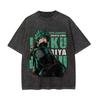 2026 Summer My Hero Academia Izuku Midoriya Print T-shirt Black Washed Oversized Cotton Casual Streetwear Tee for Fans