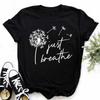 New Summer  Dandelion Butterfly Print Women Tshirt Casual White and Black T-shirt Funny T Shirt Gift for Lady Young Girl Tops