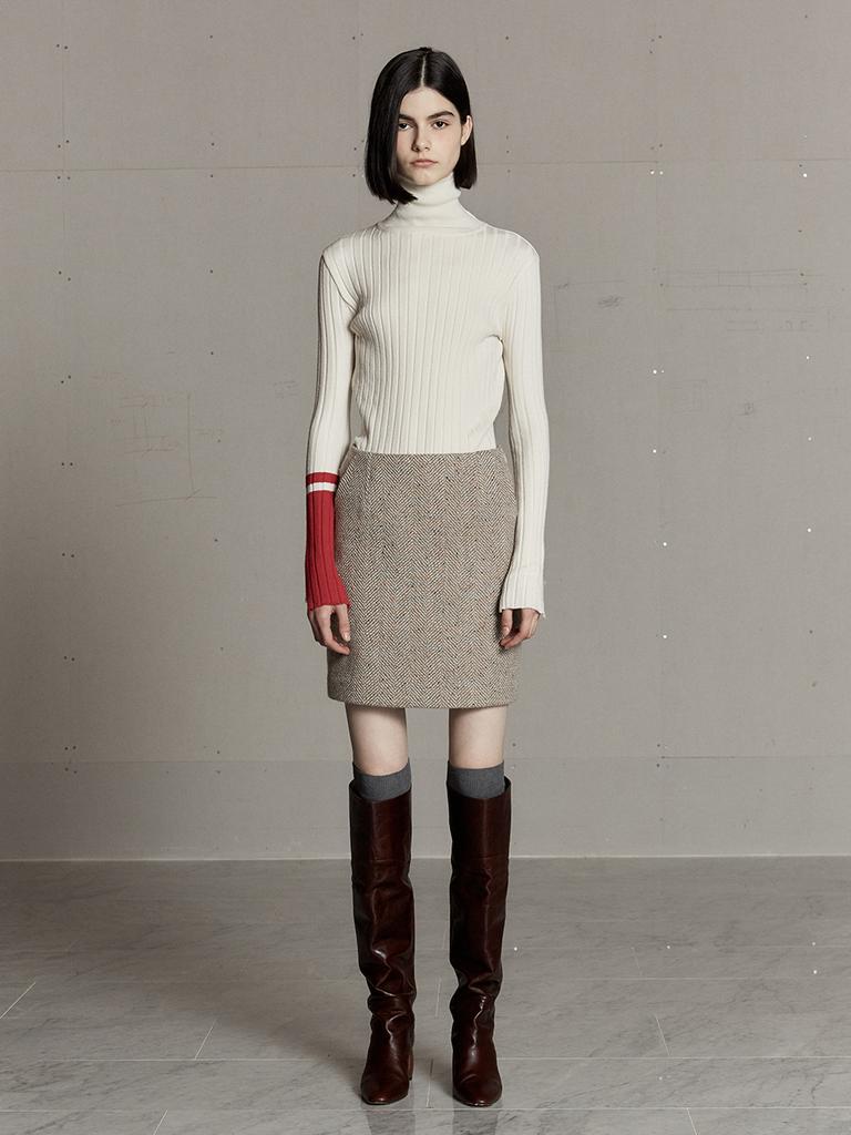 Muse Mienne Tweed Wool Mini Skirt-Beige