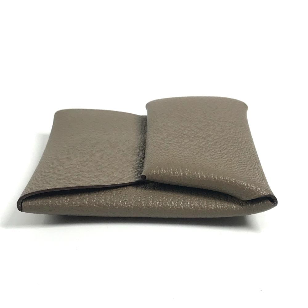 HERMES Bastia Wallet Coin Case Square coin purse Chevre Etoupe gray Unused