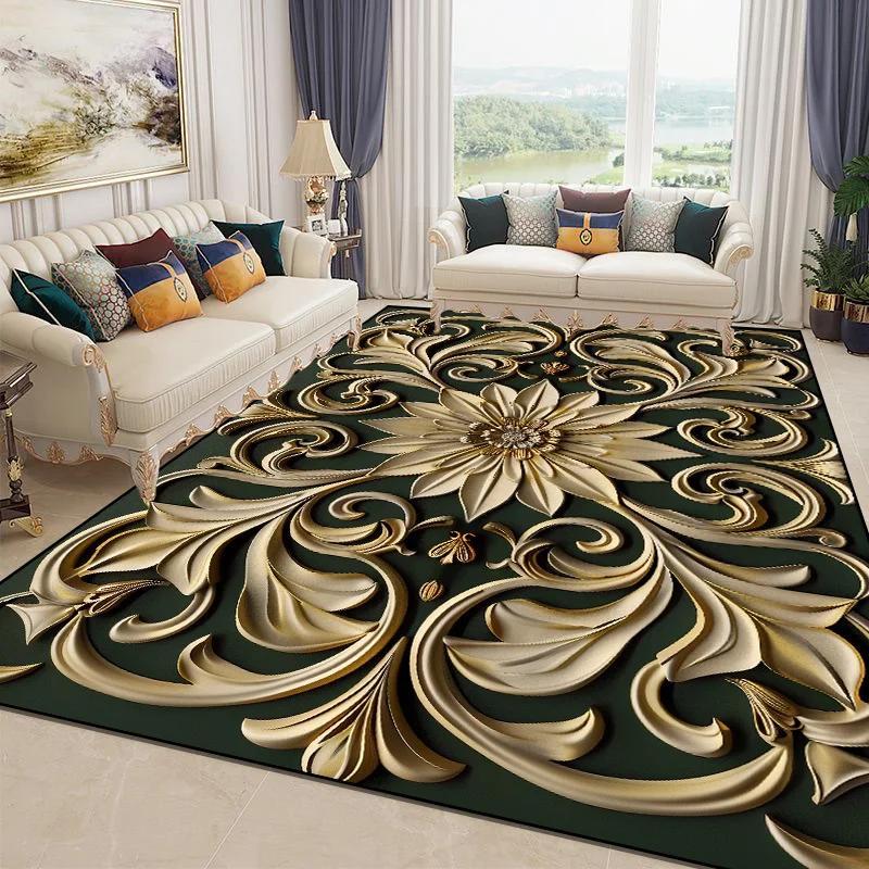 3D Nádherný květinový koberec pro obývací pokoj Luxusní bytová ložnice Dekorace Velkoplošné měkké koberce Protiskluzové rohožky do šatny Pratelné