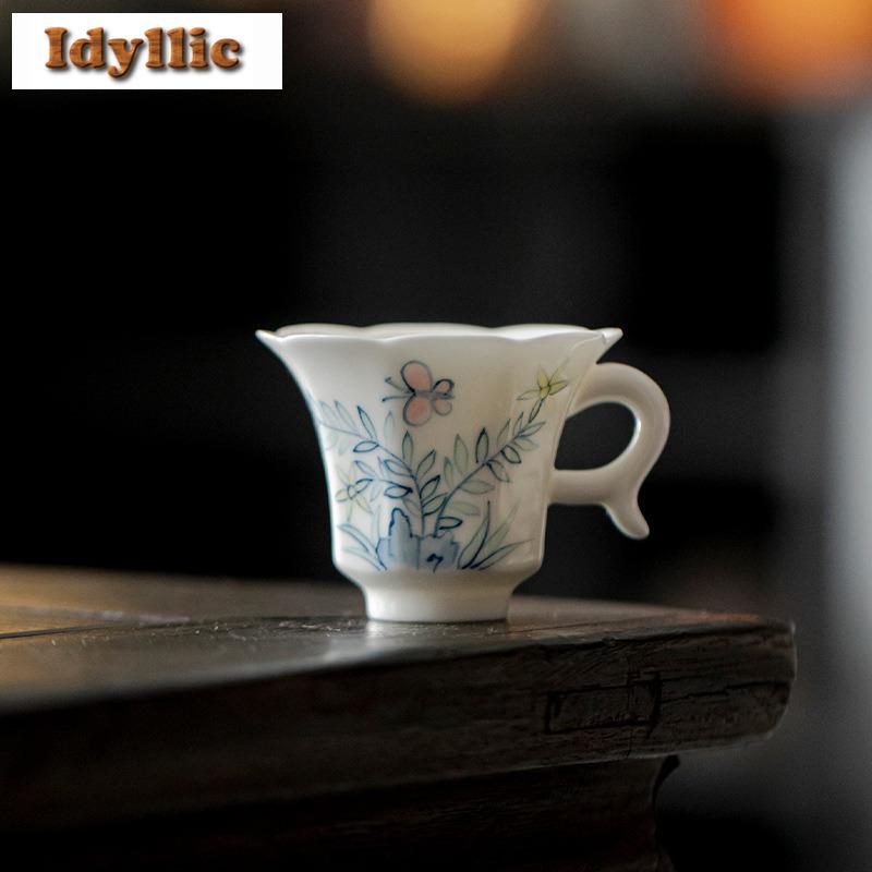 55ml Handbemalte Blau-Weiße Schmetterlingsohr-Teetasse Elegante Teeschale Kännchen Teeprobe Riechbecher Jianzhan Meistertassen Tee