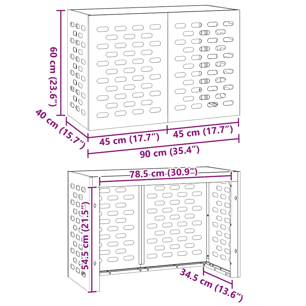 Air Conditioner Cover Black 90 x 40 x 60 cm Steel