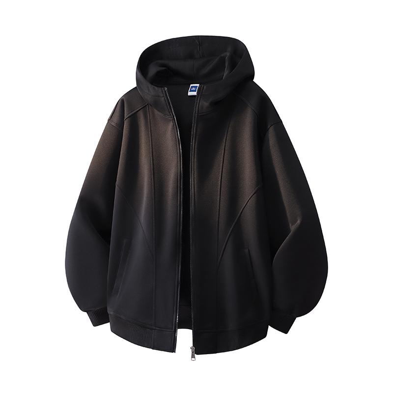 Men's Light Gray Oversized Zip-Up Hoodie, Casual Full-Zip Sweatshirt with Hood, Streetwear Style for Daily Wear