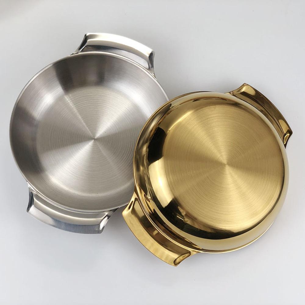 Conjoined Double Handles Cooking Pan Stainless Steel Soup Basin Korean Style Pot  Ramen