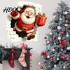 Santa Claus Window Clings Christmas Wall Stickers 3D Reindeer Break-Through Self-Adhesive Decals Decal Removable Stickers for Living Room