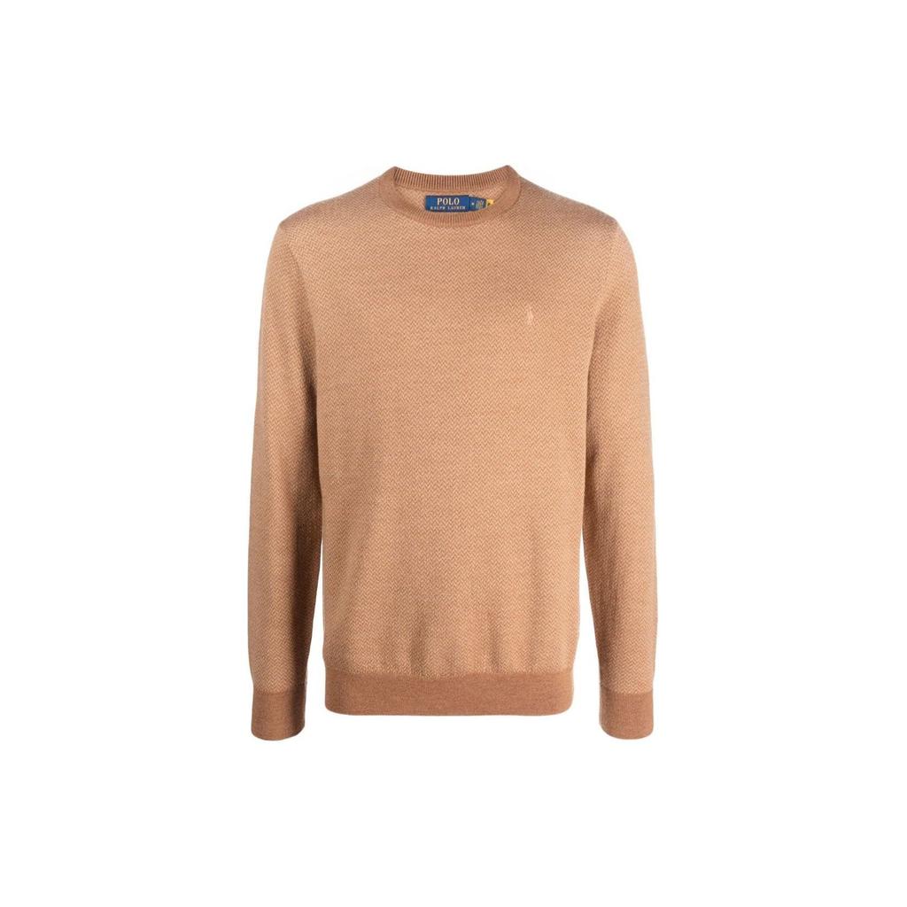 Polo Ralph Lauren Solid Color Crew Neck Pullover Sweater Men Sweater Camel-Brown 710917042-001