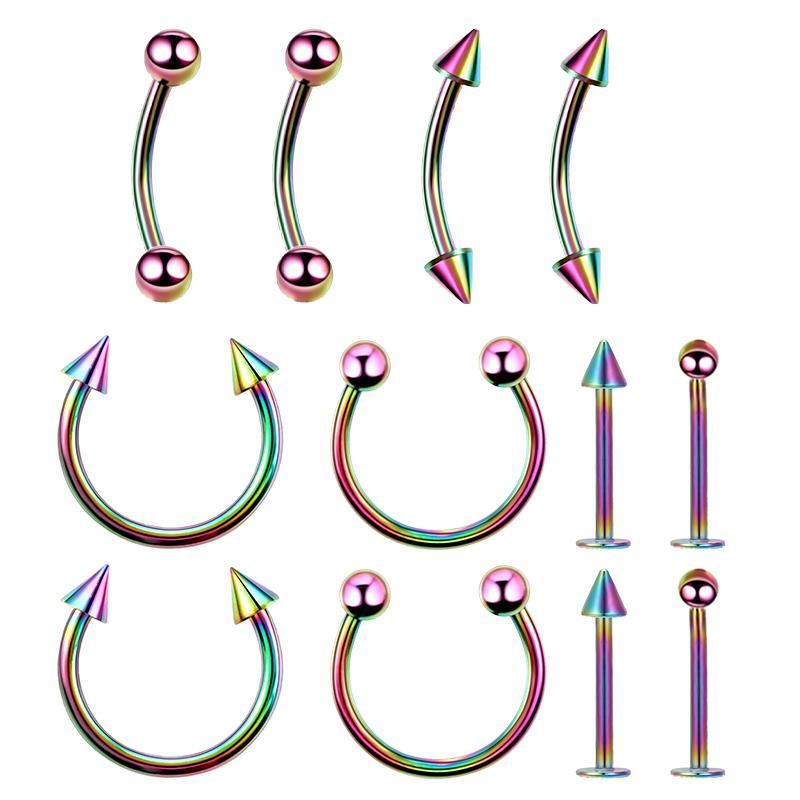 12PC Titanium Tragus Piercing Nose Earring Septum Labret Lip Ring Cartilage Industrial Tongue Barbells Eyebrow Body Jewelry