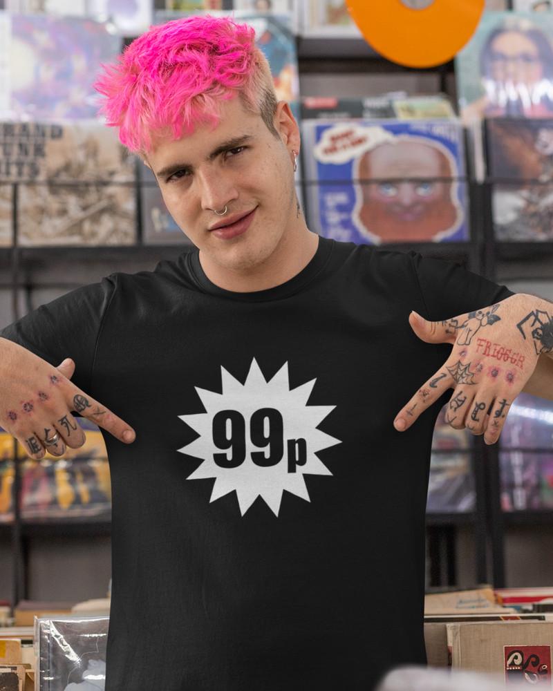 99p T-SHIRT (as worn by Damon Albarn Retro Music Brit Pop Price Tag 99 pence 90s Unisex T-Shirt S