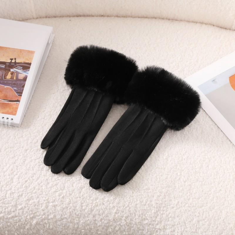 Warm Fleece-Lined Suede Touchscreen Gloves Women Winter Outdoor Cycling Windproof Anti-Slip