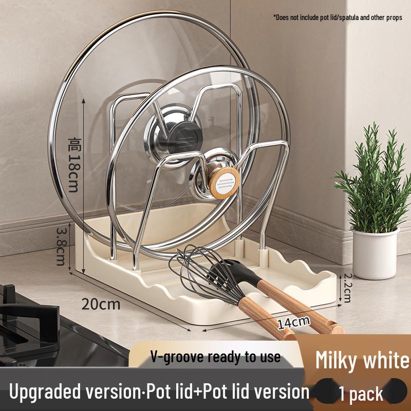 Multifunctional Kitchen Countertop Pot Lid and Spatula Rack with Drainage