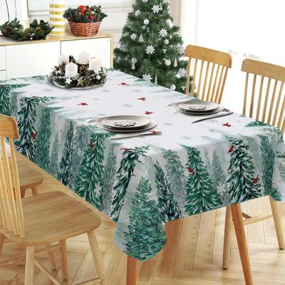 Christmas Forest Cardinal Pine Tree Waterproof Tablecloth Party Table Decor Winter Holiday Kitchen Dining Tablecloth Xmas Decor