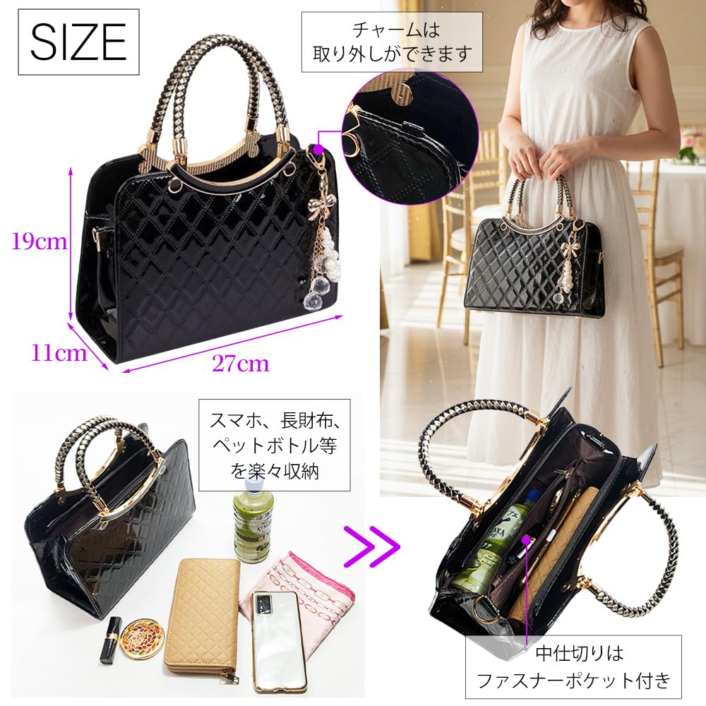 MIKA&MAYA 2-Way Party Bag, Handbag, Shoulder Bag for Women (Black)