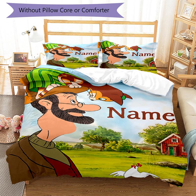 3Pcs Custom Name Pettson Findus Bedding Set Duvet Cover Closure Includes 1Duvet Cover 2Pillowcases Soft And Comfortable For All Seasons