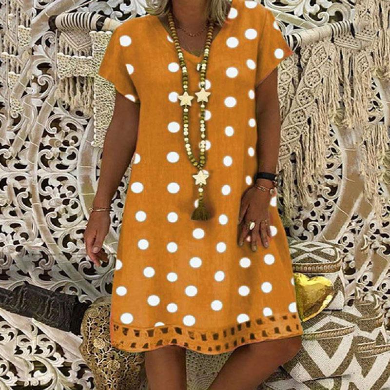 2025 Spring/Summer Polka Dot V-Neck Midi Dress - European & American Women's Fashion